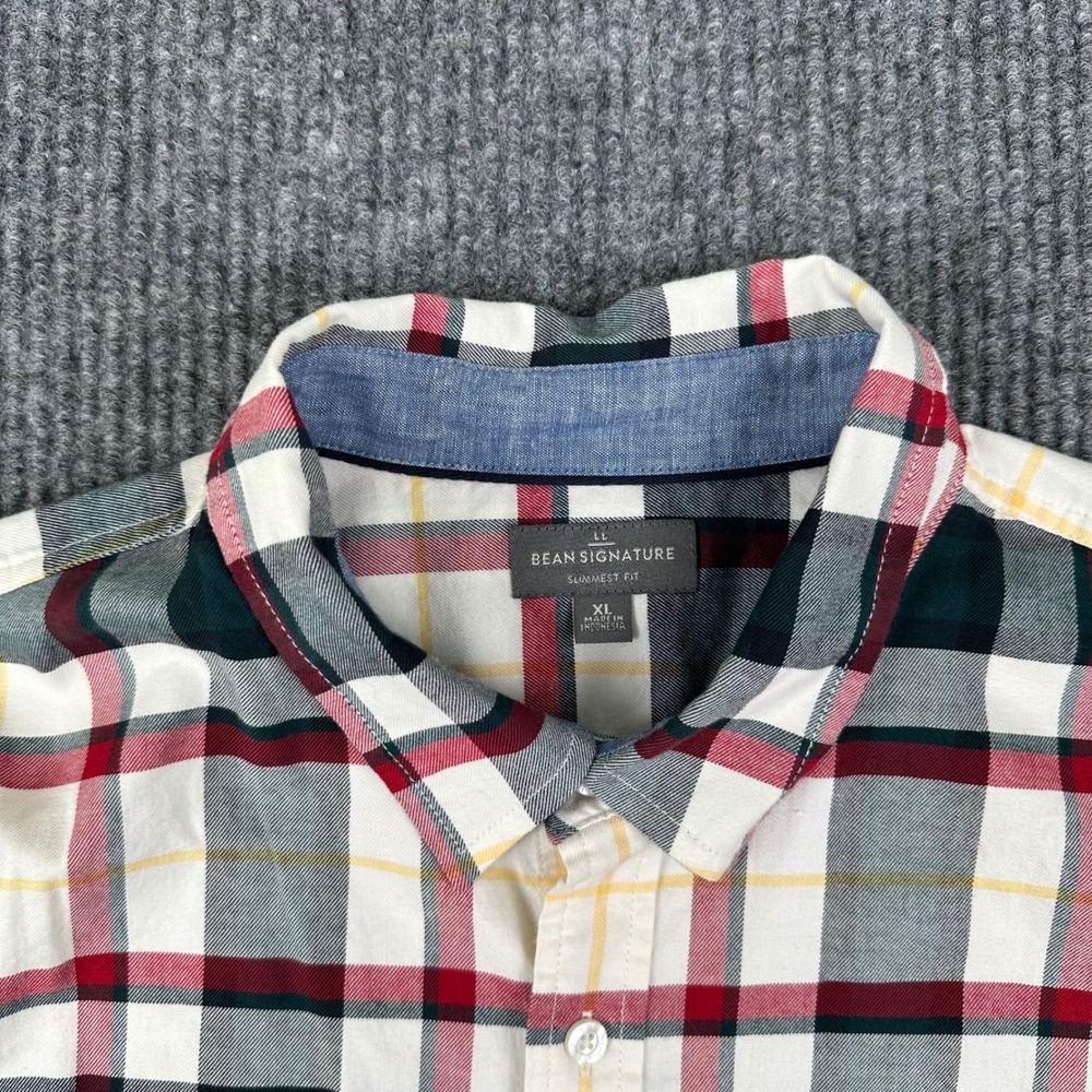 LL Bean Signature Button Down Shirt Mens XL Slimmest Fit Plaid Red Green White - Picture 3 of 12